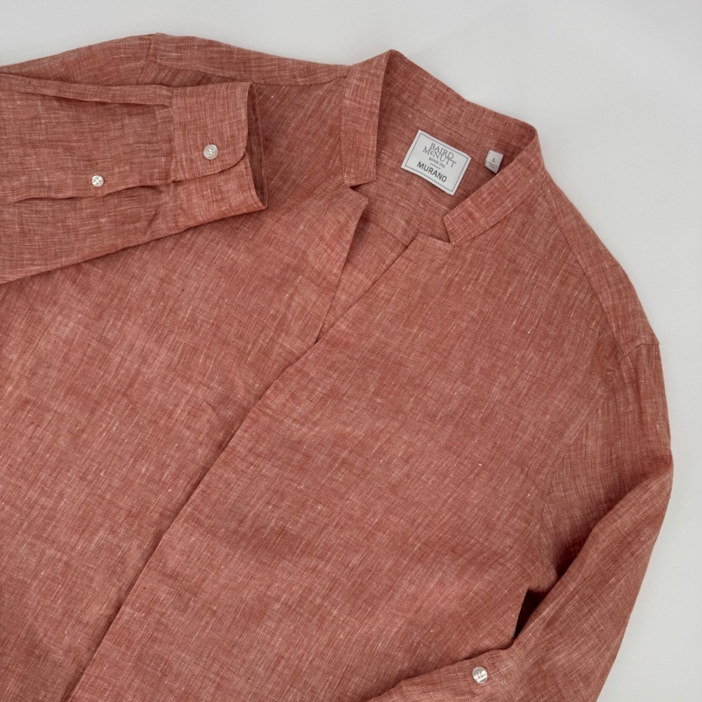 Murano Baird McNutt Linen Shirt Mens Large Terracotta Orange Mandarin Collar